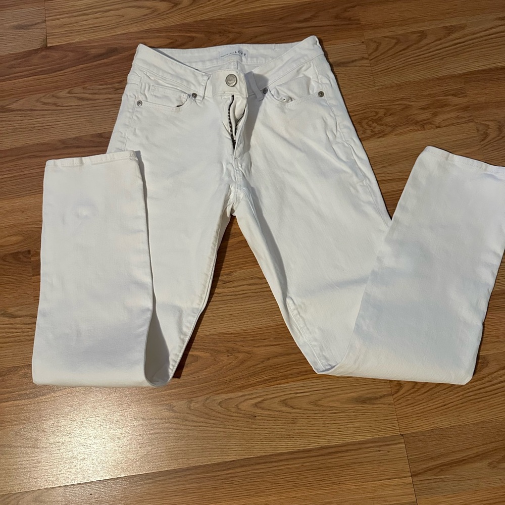 LOFT Women's Curvy Straight Leg White Jeans